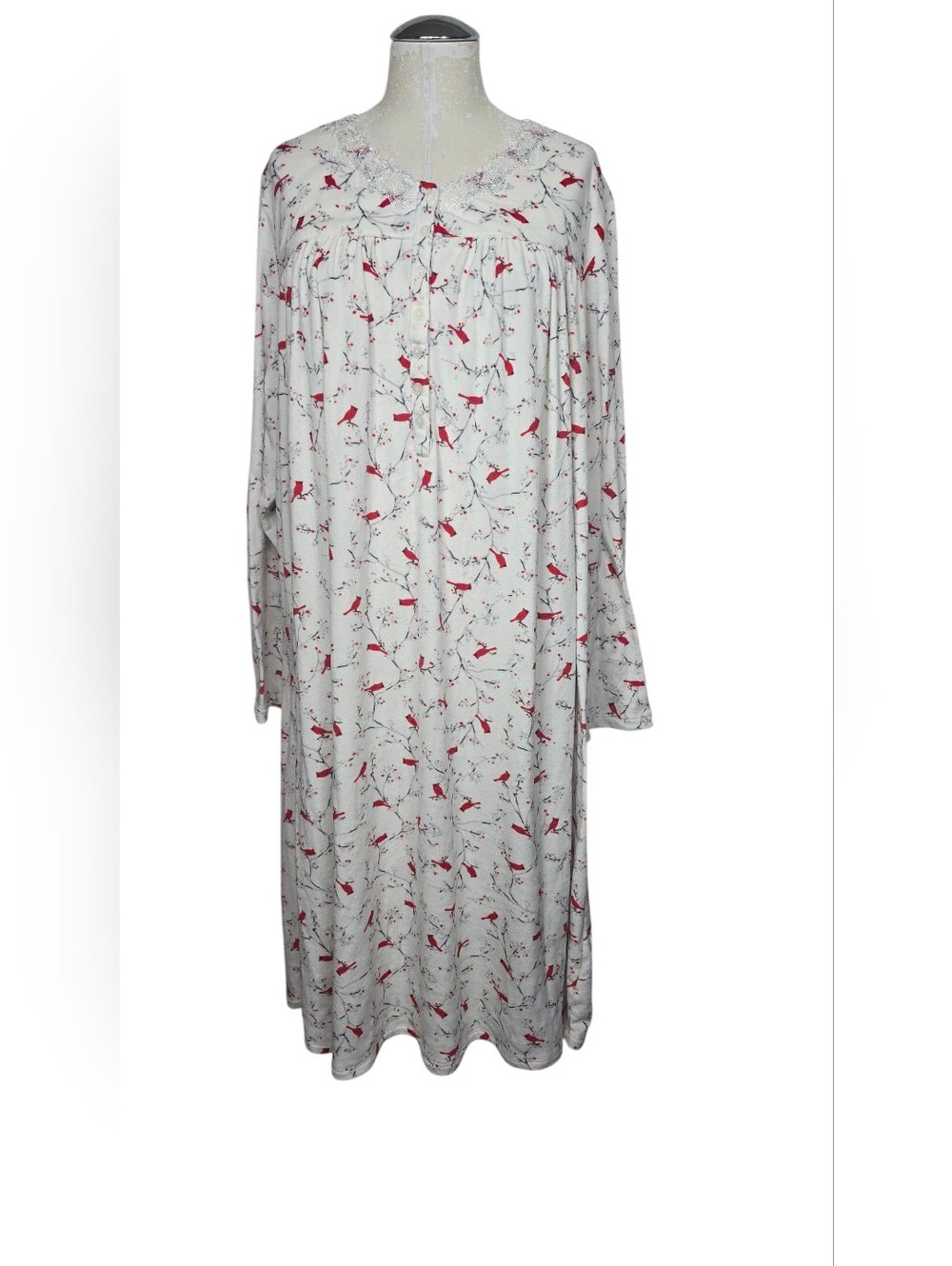 Secret Treasures Plus Size 3X Plush Fleece Long Sleeve Nightgown Red Cardinal